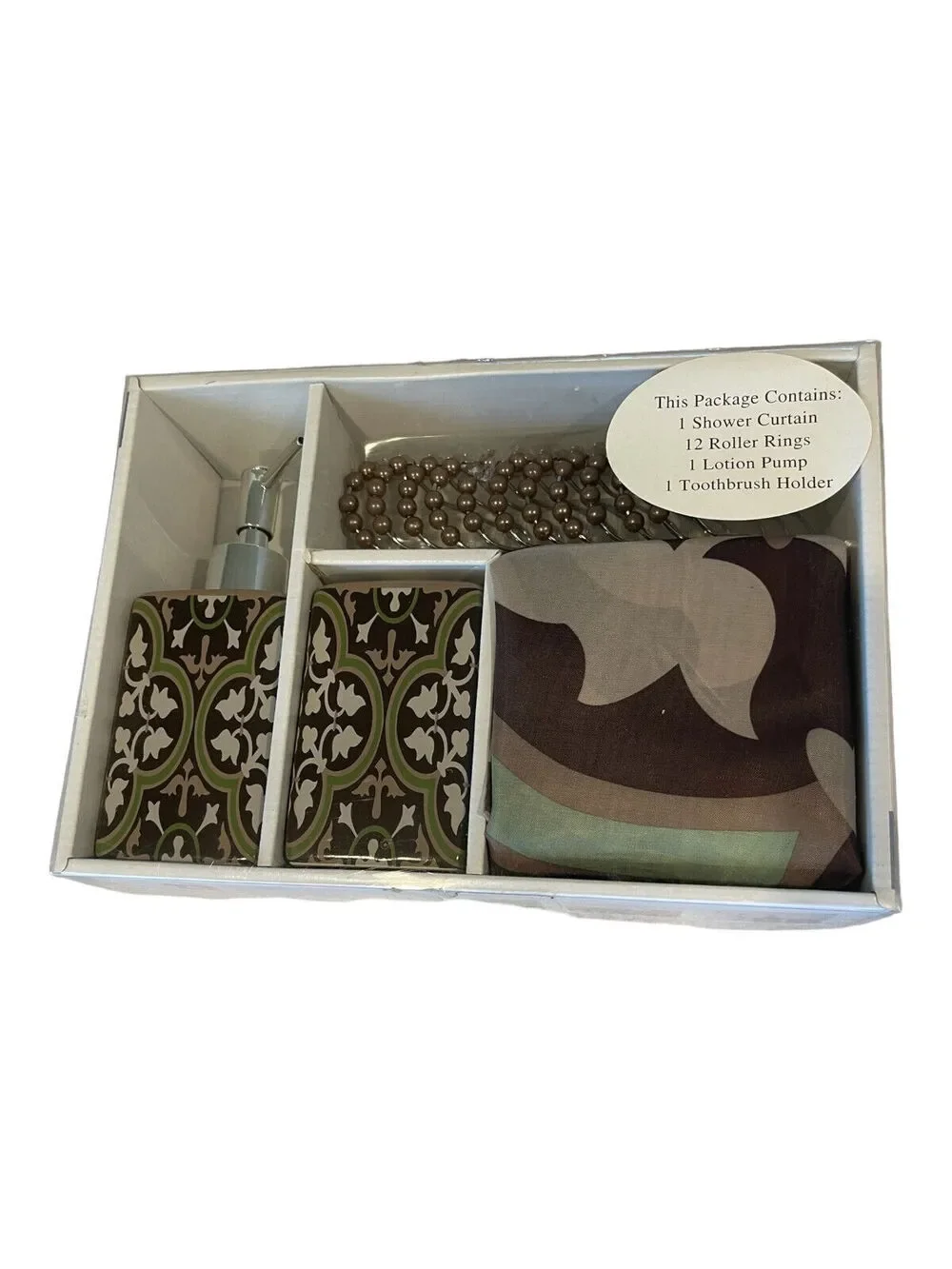 Shower Curtain & Ceramic Set Interiors By Design 15 Pc Set 1 Soap Pump, 1 Holder